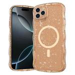For iPhone 16 Pro Wave Glitter MagSafe Magnetic TPU Phone Case(Transparent Gold)
