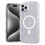 For iPhone 15 Pro Max Wave Glitter MagSafe Magnetic TPU Phone Case(Transparent White)