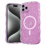 For iPhone 15 Pro Max Wave Glitter MagSafe Magnetic TPU Phone Case(Transparent Pink)
