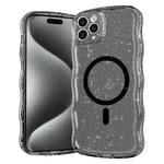 For iPhone 15 Pro Max Wave Glitter MagSafe Magnetic TPU Phone Case(Transparent Black)