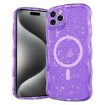 For iPhone 15 Pro Max Wave Glitter MagSafe Magnetic TPU Phone Case(Transparent Purple)