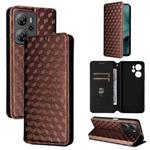 For Blackview Oscal Tiger 13 Cubic Grid Texture Flip Leather Phone Case(Brown)