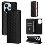 For Redmi 13 4G / Note 13R 5G Cubic Grid Texture Flip Leather Phone Case(Black)