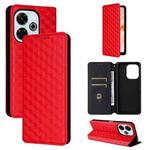 For Redmi 13 4G / Note 13R 5G Cubic Grid Texture Flip Leather Phone Case(Red)