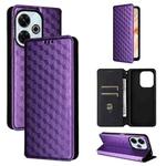 For Redmi 13 4G / Note 13R 5G Cubic Grid Texture Flip Leather Phone Case(Purple)