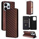 For Redmi 13 4G / Note 13R 5G Cubic Grid Texture Flip Leather Phone Case(Brown)