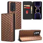 For Redmi K60 / K60 Pro Cubic Grid Texture Flip Leather Phone Case(Brown)