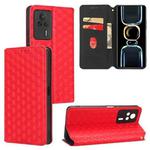 For Redmi K60E Cubic Grid Texture Flip Leather Phone Case(Red)