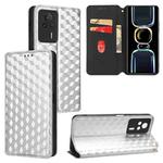 For Redmi K60E Cubic Grid Texture Flip Leather Phone Case(Silver)