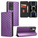 For Redmi K60E Cubic Grid Texture Flip Leather Phone Case(Purple)