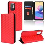 For Redmi Note 10T 5G Cubic Grid Texture Flip Leather Phone Case(Red)