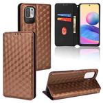 For Redmi Note 10T 5G Cubic Grid Texture Flip Leather Phone Case(Brown)