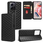 For Redmi Note 12 4G Global Cubic Grid Texture Flip Leather Phone Case(Black)