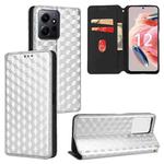 For Redmi Note 12 4G Global Cubic Grid Texture Flip Leather Phone Case(Silver)