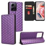 For Redmi Note 12 4G Global Cubic Grid Texture Flip Leather Phone Case(Purple)