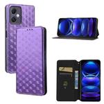 For Redmi Note 12 5G Global Cubic Grid Texture Flip Leather Phone Case(Purple)