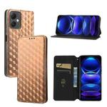 For Redmi Note 12 5G Global Cubic Grid Texture Flip Leather Phone Case(Brown)