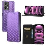 For Redmi Note 12 Pro 5G Global Cubic Grid Texture Flip Leather Phone Case(Purple)