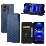 For Redmi Note 12 Pro+ 5G Global Cubic Grid Texture Flip Leather Phone Case(Blue)