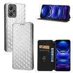 For Redmi Note 12 Pro+ 5G Global Cubic Grid Texture Flip Leather Phone Case(Silver)