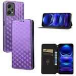 For Redmi Note 12 Pro+ 5G Global Cubic Grid Texture Flip Leather Phone Case(Purple)
