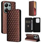 For Redmi Note 13 Pro 4G Global Cubic Grid Texture Flip Leather Phone Case(Brown)