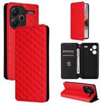 For Redmi Note 13 Pro+ 5G Cubic Grid Texture Flip Leather Phone Case(Red)