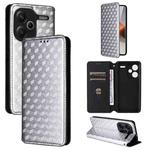 For Redmi Note 13 Pro+ 5G Cubic Grid Texture Flip Leather Phone Case(Silver)