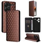 For Redmi Note 13 Pro+ 5G Cubic Grid Texture Flip Leather Phone Case(Brown)