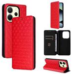 For Redmi Note 14 4G 163.25mm Cubic Grid Texture Flip Leather Phone Case(Red)