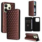 For Redmi Note 14 4G 163.25mm Cubic Grid Texture Flip Leather Phone Case(Brown)
