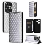 For Redmi Turbo 3 5G Cubic Grid Texture Flip Leather Phone Case(Silver)