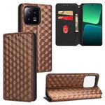For Xiaomi 13 Cubic Grid Texture Flip Leather Phone Case(Brown)