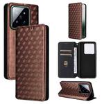 For Xiaomi 14 Pro Cubic Grid Texture Flip Leather Phone Case(Brown)