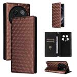For Xiaomi 14 Ultra Cubic Grid Texture Flip Leather Phone Case(Brown)