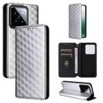 For Xiaomi 14 Cubic Grid Texture Flip Leather Phone Case(Silver)
