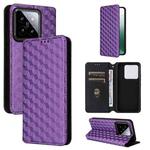 For Xiaomi 14 Cubic Grid Texture Flip Leather Phone Case(Purple)