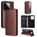 For Xiaomi 14 Cubic Grid Texture Flip Leather Phone Case(Brown)