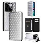 For Xiaomi 14T Pro Cubic Grid Texture Flip Leather Phone Case(Silver)