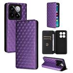 For Xiaomi 14T Pro Cubic Grid Texture Flip Leather Phone Case(Purple)