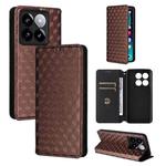 For Xiaomi 14T Pro Cubic Grid Texture Flip Leather Phone Case(Brown)