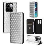For Xiaomi 14T Cubic Grid Texture Flip Leather Phone Case(Silver)