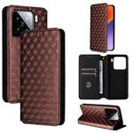 For Xiaomi 15 Cubic Grid Texture Flip Leather Phone Case(Brown)