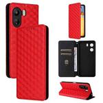 For Xiaomi Poco C65 4G / Redmi 13C 4G Cubic Grid Texture Flip Leather Phone Case(Red)