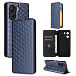 For Xiaomi Poco C65 4G / Redmi 13C 4G Cubic Grid Texture Flip Leather Phone Case(Blue)