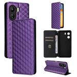 For Xiaomi Poco C65 4G / Redmi 13C 4G Cubic Grid Texture Flip Leather Phone Case(Purple)