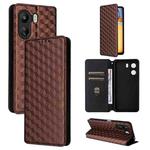 For Xiaomi Poco C65 4G / Redmi 13C 4G Cubic Grid Texture Flip Leather Phone Case(Brown)