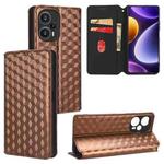 For Xiaomi Poco F5 5G / Redmi Note 12 Turbo 5G Cubic Grid Texture Flip Leather Phone Case(Brown)