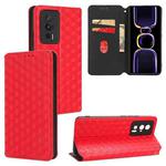 For Xiaomi Poco F5 Pro 5G Cubic Grid Texture Flip Leather Phone Case(Red)