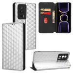 For Xiaomi Poco F5 Pro 5G Cubic Grid Texture Flip Leather Phone Case(Silver)